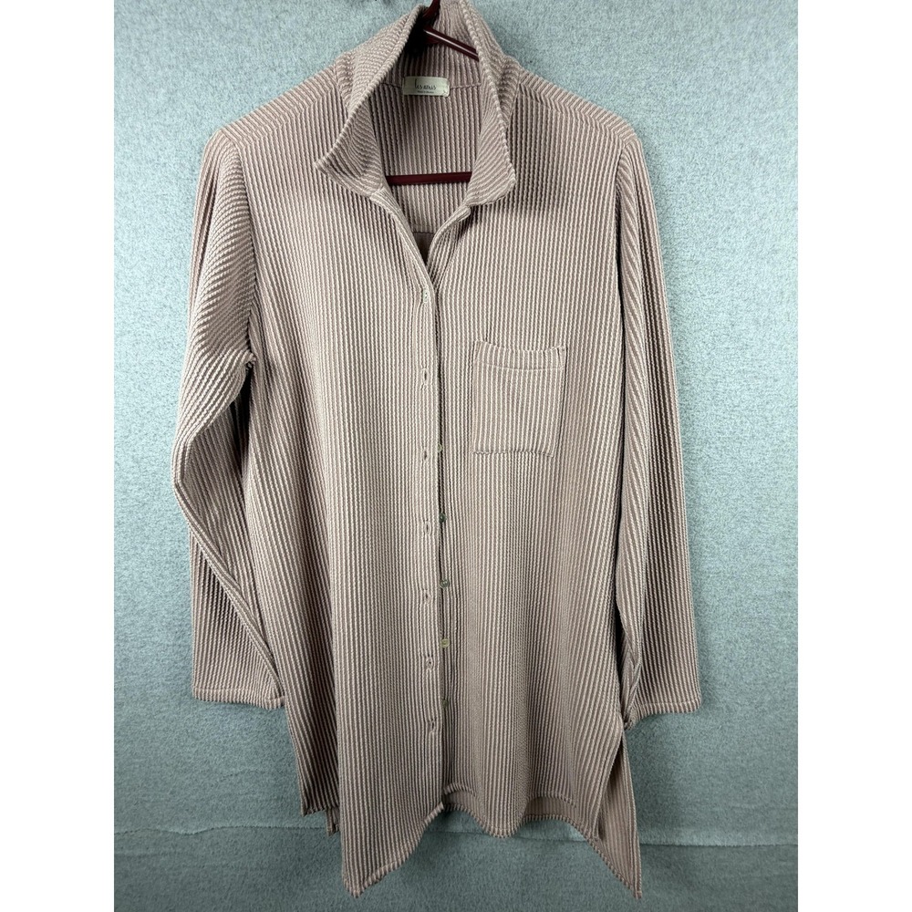Les Amis Tunic Shirt Womens Large Pink Ribbed Knit Button Front Long Sleeve